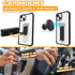 Scooch Wingman Case for iPhone 15 Plus with Stand, Military Grade Drop Protection, Pop-Out Kickstand - Tuxedo Clear