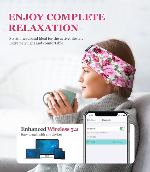 Sleeping Headphones Bluetooth Headband, Soft Elastic Cozy Headband Headphones for Women Men Teenager Christmas Birthday