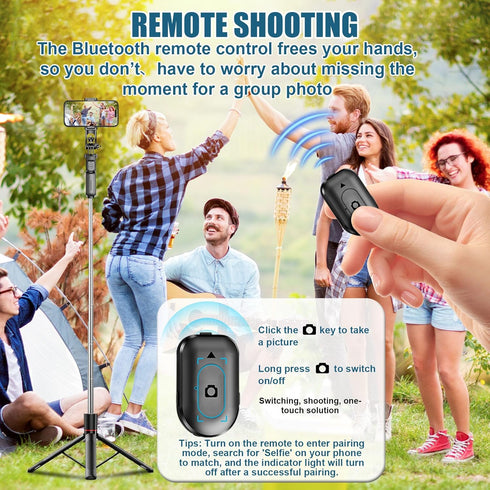 OneNine 67" 1/4 Selfie Stick Tripod for iPhone with Remote Control, Phone Holder and Screw, Adjustable Multi-Angle