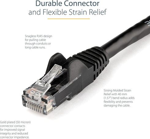 1ft CAT6 6 -250Mhz 100W RJ45 (N6PATCH1BK) StarTech Ethernet Cable - Black CAT Gigabit Ethernet Wire PoE UTP Network