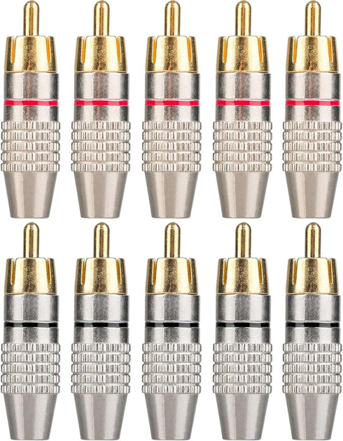 10Pack RCA Male Plug Solder, Gold Audio Video Adapter Connector for Home Theater, Amplifiers, Sound Systems
