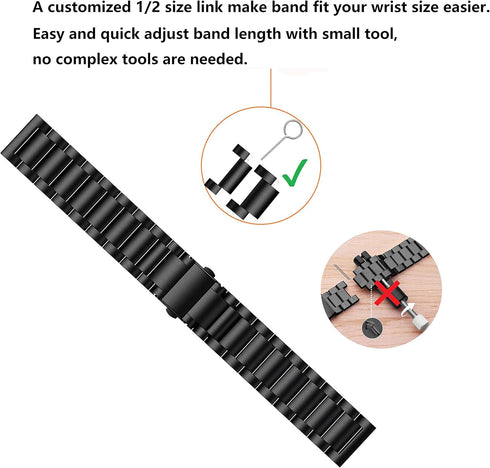Watch Band for Garmin Vivoactive 3, 20mm Stainless Steel Strap for Forerunner 645/245, Galaxy Watch 42mm/Active 2