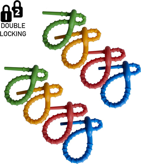 Multi Purpose Silicone Zip Ties, 20 pcs, 6 inch Cable Ties, Double Lock Twist Ties in Multi Color (Red, Blue, Green,