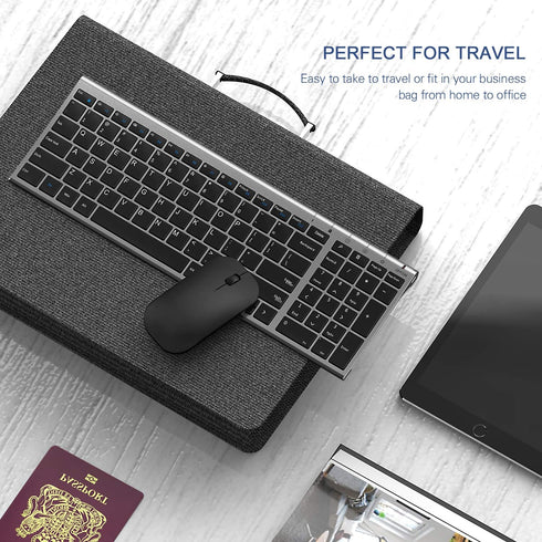seenda Rechargeable Wireless Keyboard and Mouse Combo, Ultra Thin Low Profile with Number Pad, Black and Grey