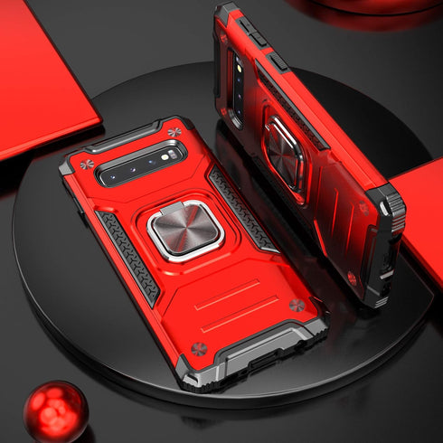 Galaxy S10 Plus Case, Slim Fit Hybrid Drop Test Cover with Car Mount Kickstand Protective Phone Case, Red