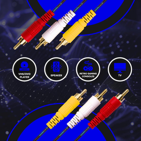 SatelliteSale 3 Male to 3 Male RCA Audio Video AV Composite Cable, Universal Wire PVC Black Cord, 3 feet