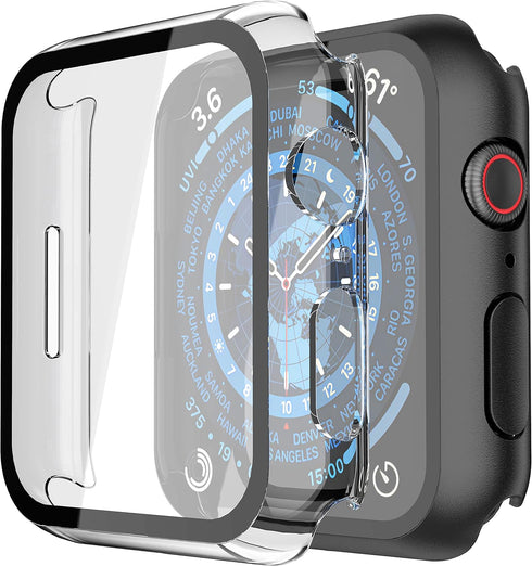 Misxi 2 Pack PC Case with Tempered Glass Screen Protector, Ultra-Thin Scratch Resistant Cover for Apple Watch Series 9,