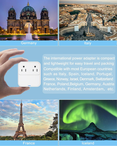 VHBW European Travel Plug Adapter, 20W USB C Power Adapter Fast Charger with 2 AC Outlets