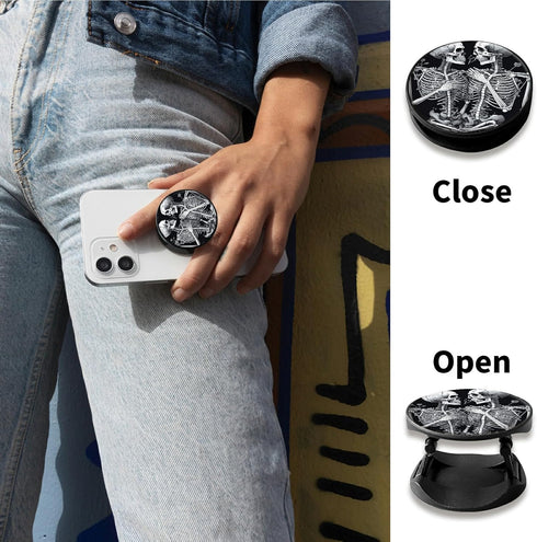 2-Pack Phone Case Holder for Fingers, Pop it for Phone Grip with Expanding Kickstand, Skull Leaf