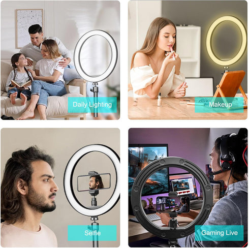 SHSY LVSEZM 10" 10" 60" 3 Selfie Ring Light with Stand and Selfie Stick, Color Light Adjustment Suitable for Phones