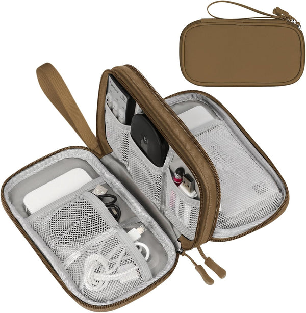 FYY Electronic Organizer, Portable Waterproof Travel Cable Bag for Charger, Phone, Earphone, Medium Size-Brown