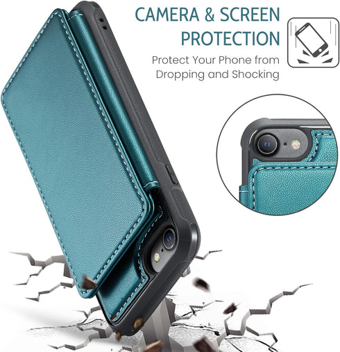 Asuwish Wallet Phone Case for iPhone 6/6s/7/8/SE 2020 2022 with RFID Blocking Card Holder, Screen Protector, Green