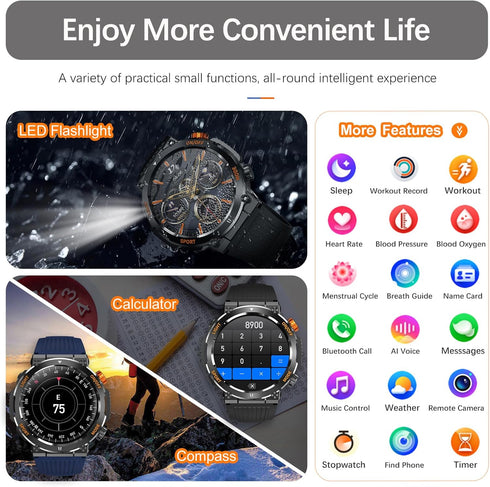 Military Smart Watch for Men, Outdoor Waterproof Tactical Sports, Answer/Make Call, Heart Rate Sleep Monitor