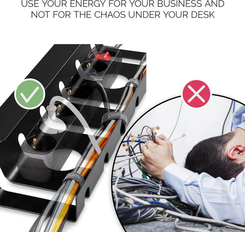 PAMO Cable Management Under Desk, Set of 3 with 10X Cable Ties, Desk Organizer for Office/Home Office