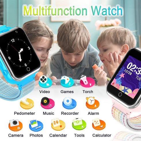 PTHTECHUS Kids Smart Watch, Smartwatch for Boys Girls Age 4-12 with 24 Puzzle Games 2 HD Cameras HD Touchscreen MP3 Music Player Video Pedometer Alarm Clock Flashlight, Birthday Gifts Educational Toys