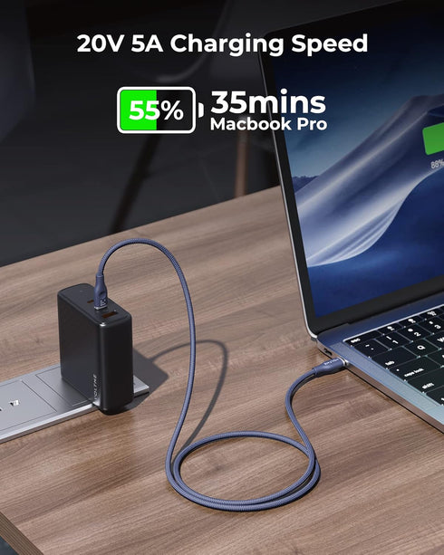 VOLTME USB C Cable (6ft 100W, 2-Pack), Premium Nylon USB C to USB C 2.0 Fast Charge Cable for MacBook Pro, Galaxy S22