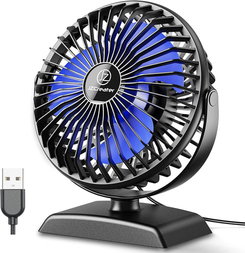 JZCreater USB Desk Fan, Mini 360 Rotation Desktop Fan with 3 Speed, Quiet USB Powered Fan for Home