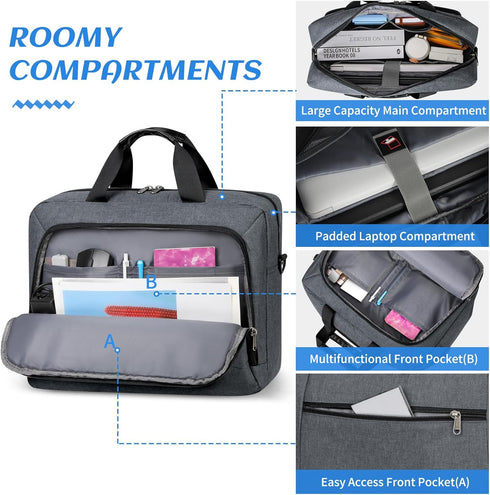 Laptop Bag for 17.3 Inch Laptop, Large Waterproof Briefcase for Men Women, Business Office Work Computer Bag, Grey
