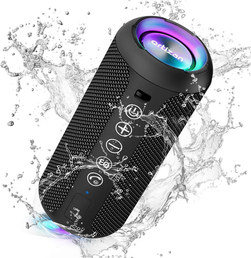 Ortizan Portable Bluetooth Speaker - IPX7 Waterproof with 24W Loud Stereo Sound, RGB Lights, 30H Playtime