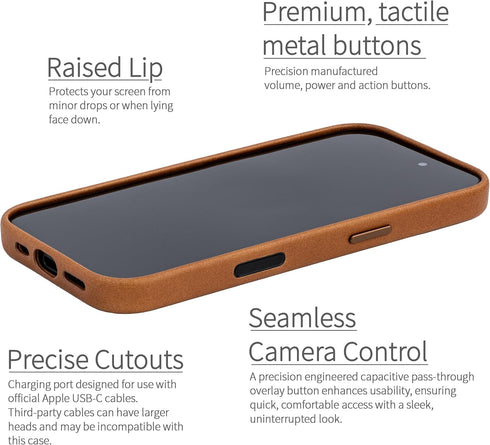 Dockem 17 Genuine Leather Case for iPhone Compatible with MagSafe, with Capacitive Camera Control Button (MSGL, Light