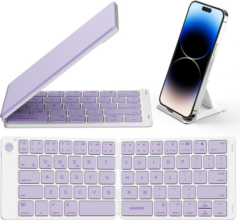 Samsers Bluetooth Foldable Keyboard, Wireless Portable Folding Keyboard, Ultra-Slim Rechargeable, Connect Up to 3