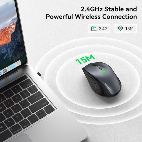 TECKNET 2.4G 6-Level 4800 Click30 6 Wireless Mouse, USB Computer Mouse with Adjustable DPI, Silent Quiet Months