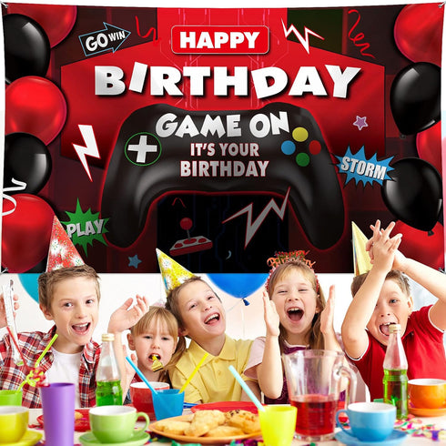 Sumind Video Game Happy Birthday Backdrop Banner for Boys Birthday Party Decorations, 70.8 x 43.3 Inch
