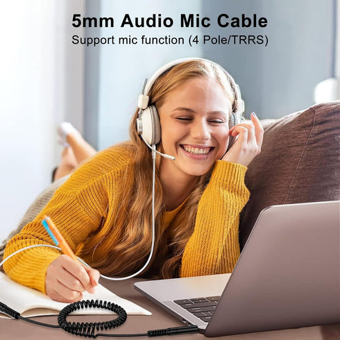 3.5mm 3.5mm 6FT, 3.5 mm Coiled to Audio Cable Retractable Male to Male Aux Cord Car Stereo Audio Jack Adapter Dongle