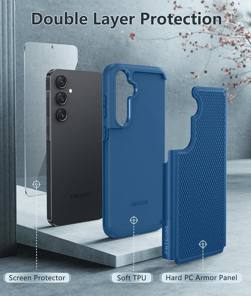 FNTCASE Samsung Galaxy A35-5G Case, Blue Dual Layer Protective Heavy Duty Shockproof Rugged with Non-Slip Textured Back