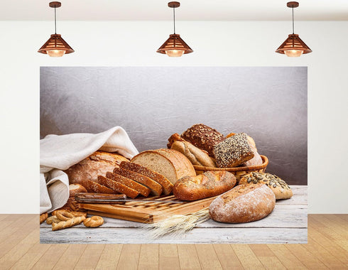 KeyWork 8x6ft Artisan Bread Assortment Backdrop Fresh Bakery Photography Background for Party Food