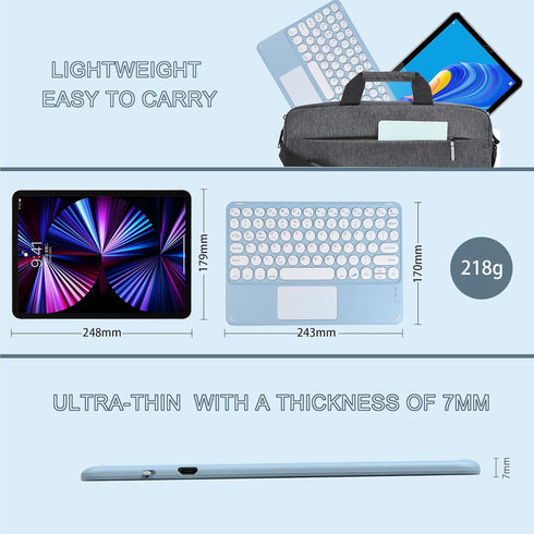 Wireless Bluetooth Keyboard with Touchpad, 10 Inch Round Key, Rechargeable Portable Office for iOS, Android, Windows