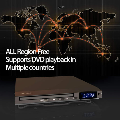 Delleson Region Free DVD Player for TV with AV Port, Compact CD/DVD Players for Home, DVD Player with Remote Control