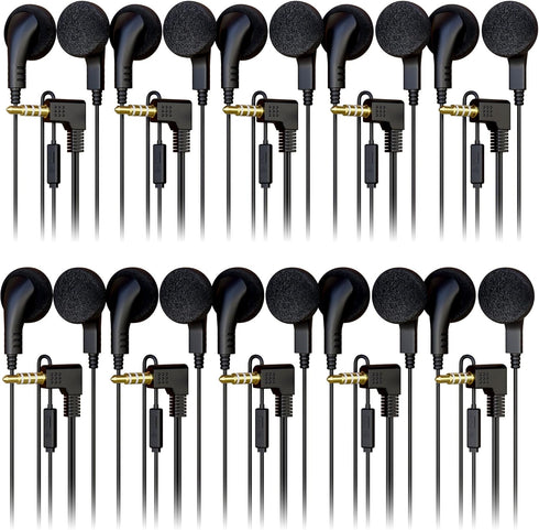 Wired in-Ear Earphone Headphones with Microphone, Remote Controller, 3.5mm Connector, Bulk Wholesale, 10 Pack, Black