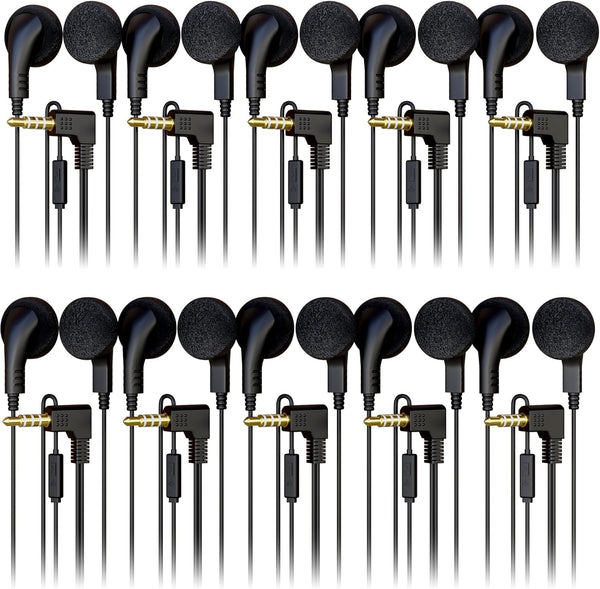 Wired in-Ear Earphone Headphones with Microphone, Remote Controller, 3.5mm Connector, Bulk Wholesale, 10 Pack, Black