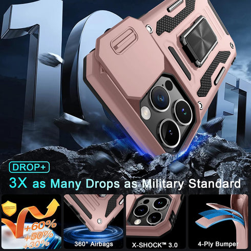 DEERLAMN Military Grade Shockproof Protective Cover for iPhone 15 Pro Max with Slide Camera Cover + Screen Protector