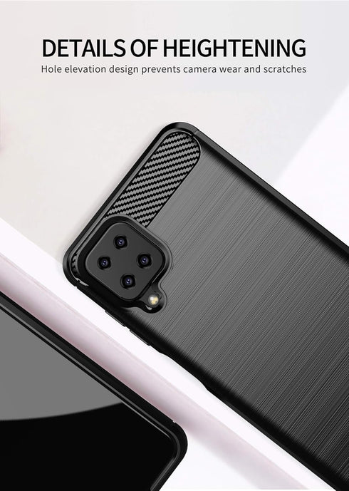 Samsung Galaxy A12 Case with HD Screen Protector, Soft TPU Slim Non-Slip Protective Cover (Black Brushed TPU)