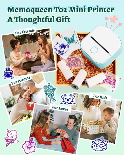 Memoqueen T02 Phomemo Mini Sticker Printer - APP AI Drawing Bluetooth Thermal Printer Sticker Maker Machine for DIY