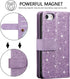 UEEBAI Wallet Case for iPhone SE 2022 5G/7/8, Retro Zipper Pocket Handbag with 9 Card Slots - Glitter Purple
