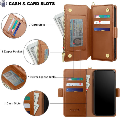 Antsturdy 12 12 6.1",Light Compatible with iPhone Wallet Case,RFID Blocking PU Leather Phone Case Women Men Kickstand