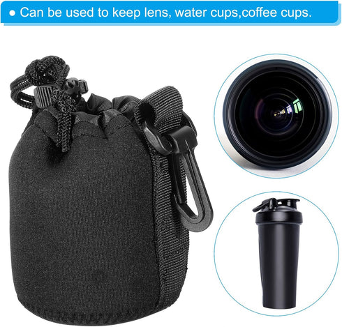 PATIKIL 4 Pcs Camera Lens Bag, 3.1" ID x 3.9" H Drawstring Pouch with Thick Neoprene for DSLR Lens, Black