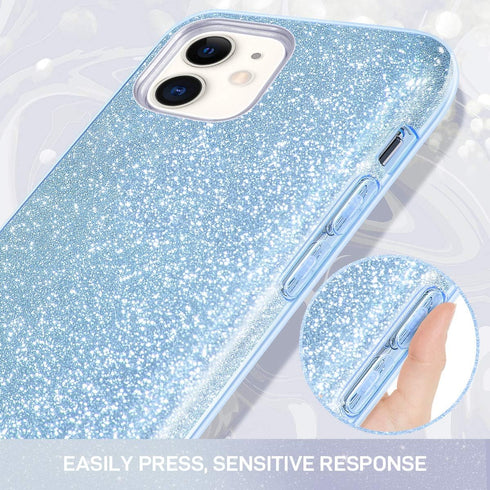MILPROX Bling Sparkly Glitter Case for iPhone 11, Protective 3 Layer Hybrid Anti-Slick Slim Soft Cover, Blue