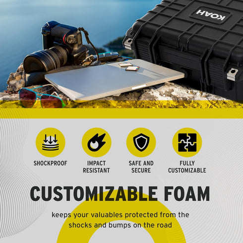 Koah Weatherproof Hard Case with Customizable Foam (13 x 11 x 6 Inch), Water and Shock Proof for Cameras, Drones