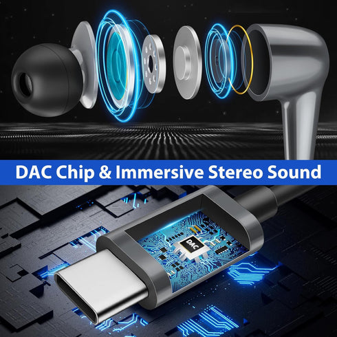 USB C Headphones Wired Earbuds for Android iPhone 15 Pro Plus Samsung Galaxy S24 Ultra S23 S21 FE S20 A35 Type C Earphones with Microphones Volume Control in Ear Headset for iPad 10 Pro Air Pixel 8 7