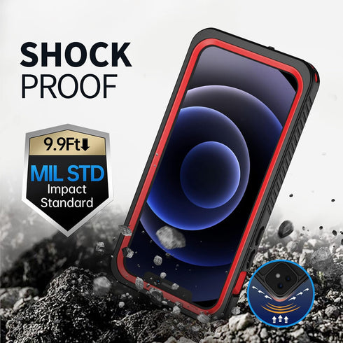 BEASTEK Waterproof Case for iPhone 12, FSN Series IP68 Magnetic Shockproof with Built-in Screen Protector, Red