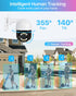 ZOSI 2K WiFi Pan/Tilt Security Camera, 3MP Outdoor Home PT Camera with Auto Tracking, 2-Way Audio, Night Vision