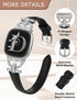 Minyee Leather Bands for Fitbit Versa 4/Versa 3/Sense 2, Dressy Bling Slim Leather Strap with D-shaped Diamonds Metal