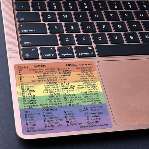 Synerlogic for Mac Word & Excel Shortcuts Cheat Sheet Sticker, Quick Reference Keyboard Shortcut Stickers for MacBook