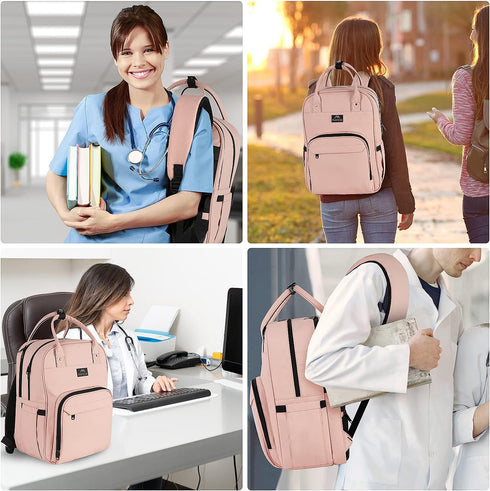 MATEIN Waterproof Nursing Backpack for Women, 15.6 Inch Travel Laptop Bag with Removable Organizer, Pink