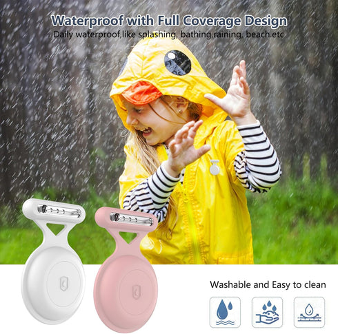 AirTag Holder Case with Brooch Pin - 2 Packs Waterproof Hidden AirTag Case for Kids and Item Locator (White+Pink)