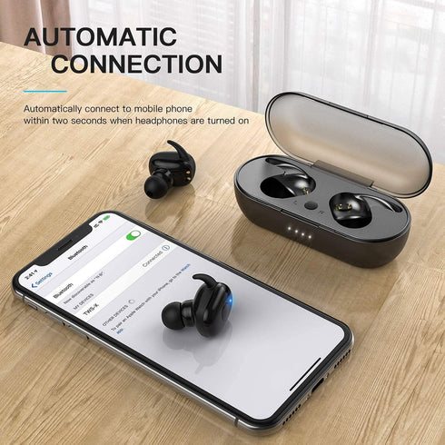 Black True Wireless Earbuds - Bluetooth Headphones with Microphone, Extra Bass, 36H for Workout (Charging Case Included)